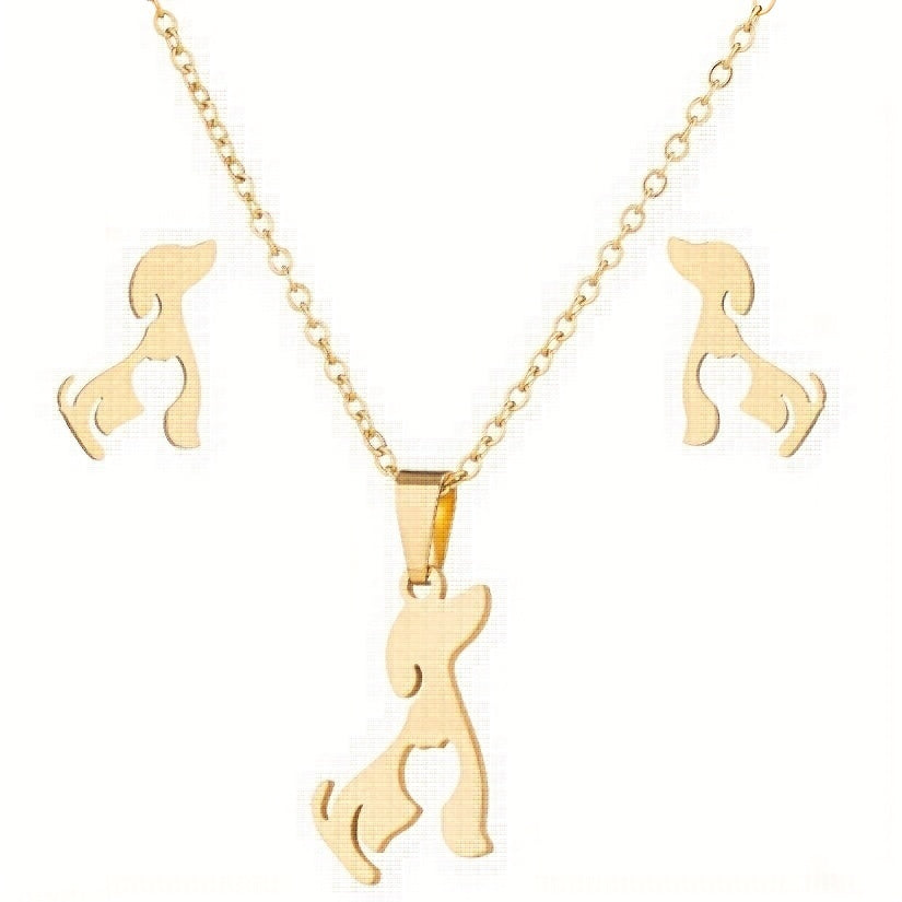 Stainless Steel Origami Cat Necklace and Earrings Set - Animal Pet Jewelry