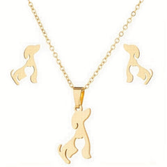 Stainless Steel Origami Cat Necklace and Earrings Set - Animal Pet Jewelry