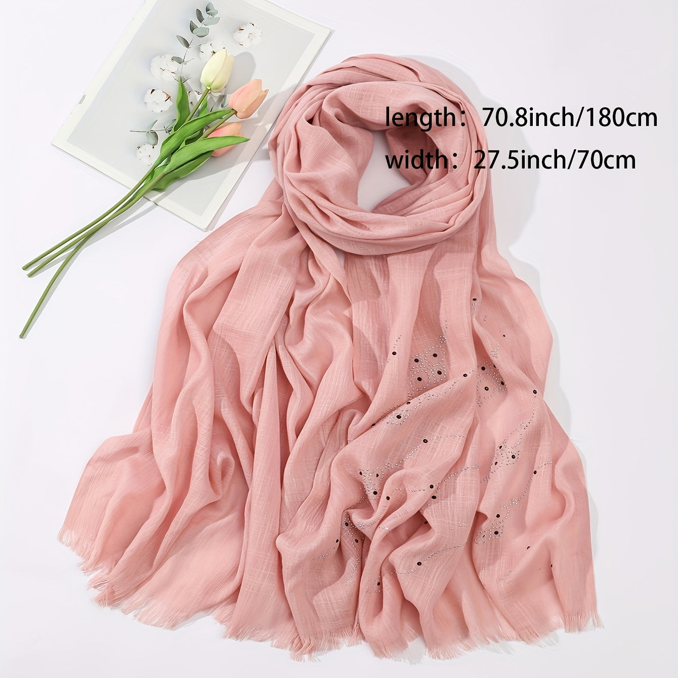 Rhinestone Decorated Breathable Scarf Sunscreen Wrap Inelastic Shawl