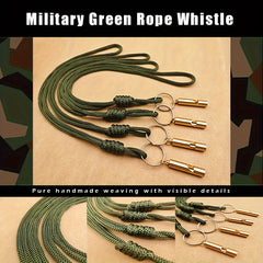 Brass Whistle Key Ring Army Green Rope Emergency Whistle