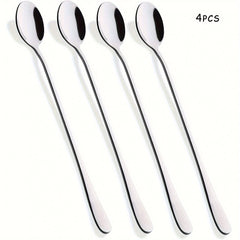 4pcs Stainless Steel Long handled Ice Cream Scoop Cocktail Stirring Spoon