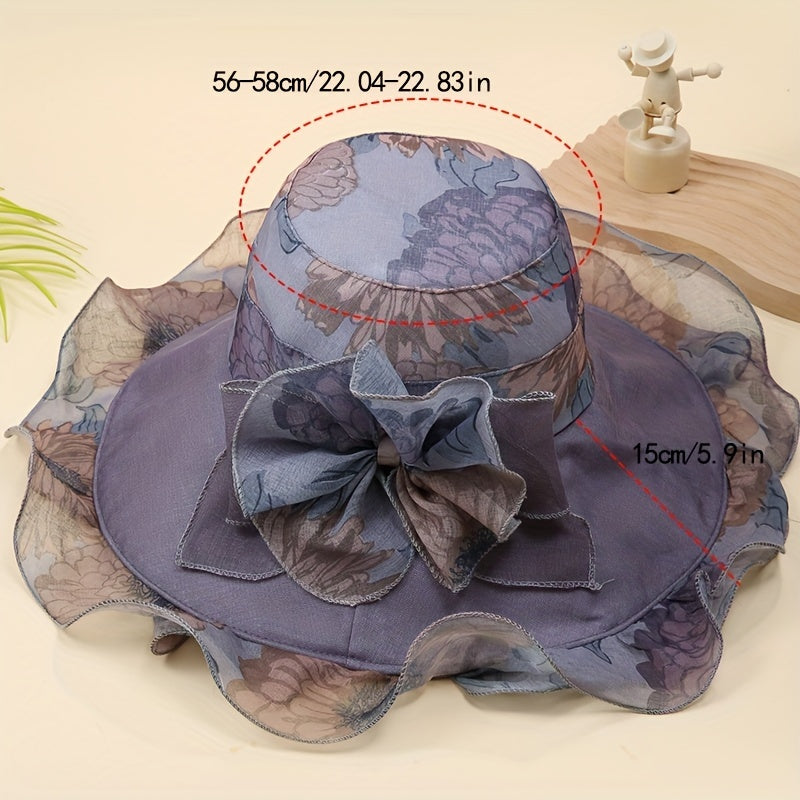 Vintage Flower Print Sun Hat Wide Brim Sunscreen Bucket Hat Lightweight Beach