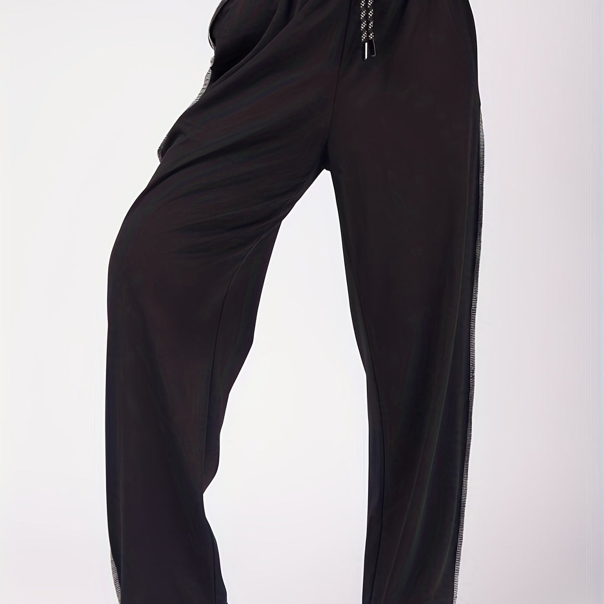  Solid Stitching Elastic Drawstring High Rise Casual Pants