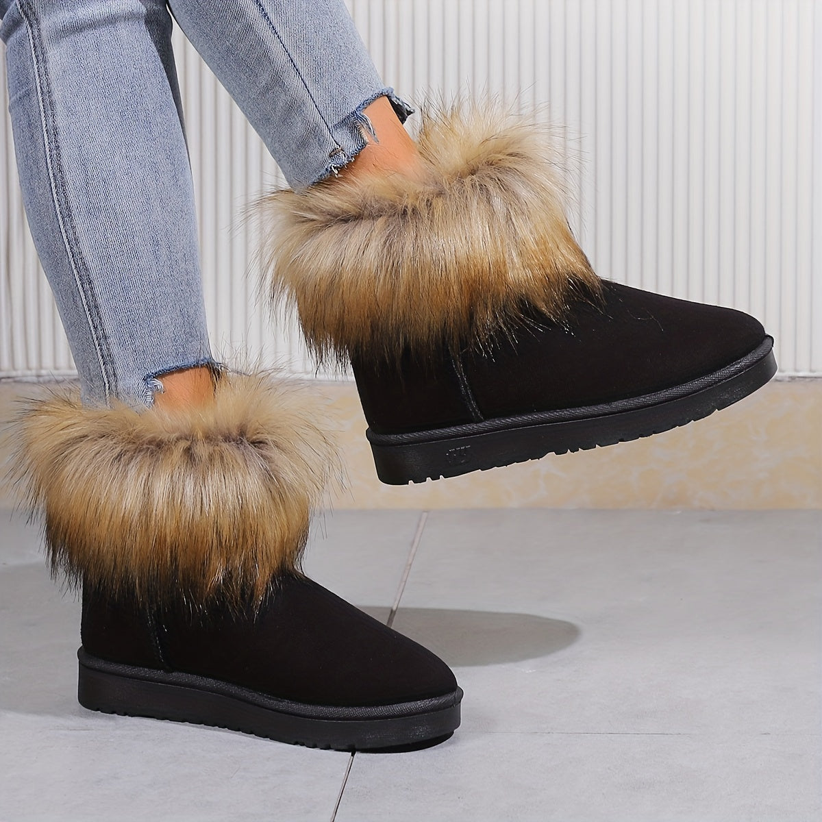 Women's Faux Fur Decor Solid Snow Boots Plush Furry Thermal Snow Shoes
