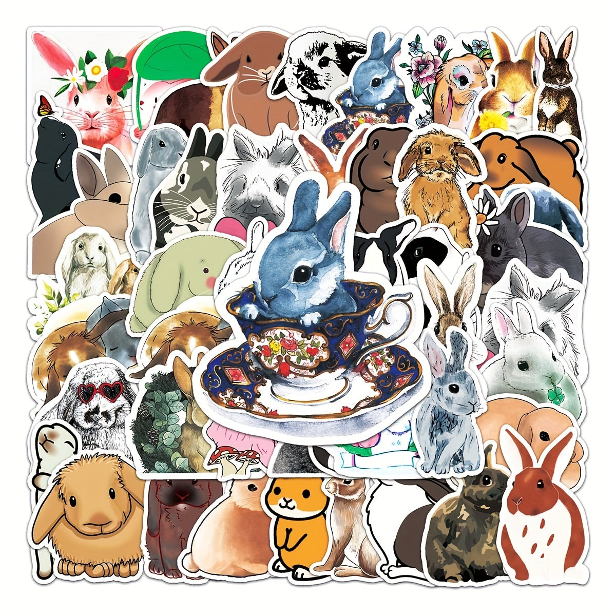 50pcs Cute Rabbit Waterproof Stickers, Water Bottle Laptop Scrapbook Decor