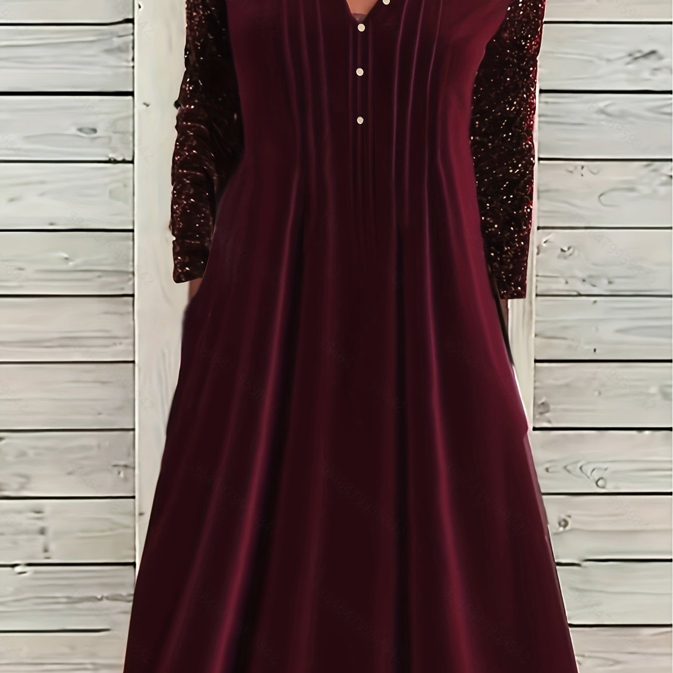  Sequin Long Sleeve Velvet Dress with Pockets