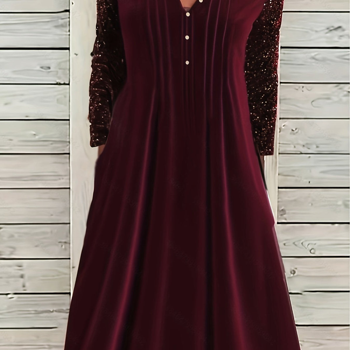  Sequin Long Sleeve Velvet Dress with Pockets