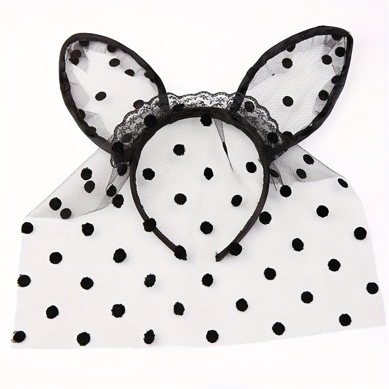 Cat Ear Headband with Removable Veil Lace Headband