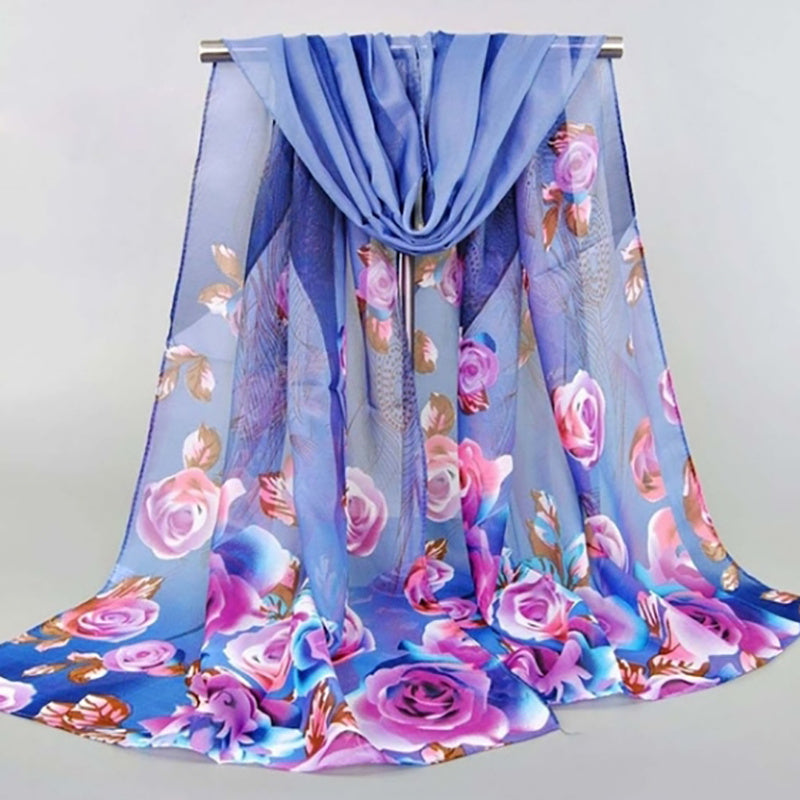 Floral Chiffon Silky Scarf Sun Protection Seaside Beach Scarf