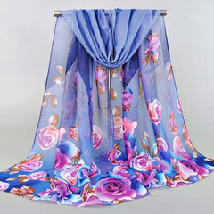 Floral Chiffon Silky Scarf Sun Protection Seaside Beach Scarf