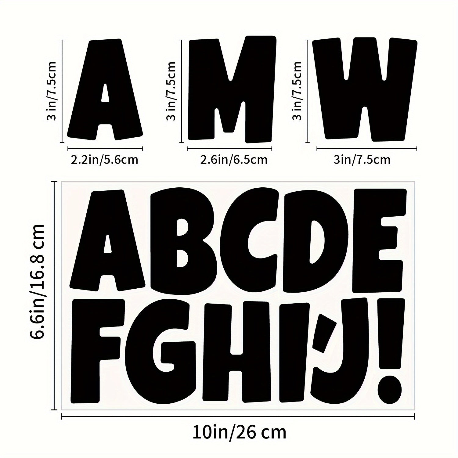 Vinyl Alphabet Stickers Set of 3 Sheets 3 Inch Chunky Font Reusable Decals