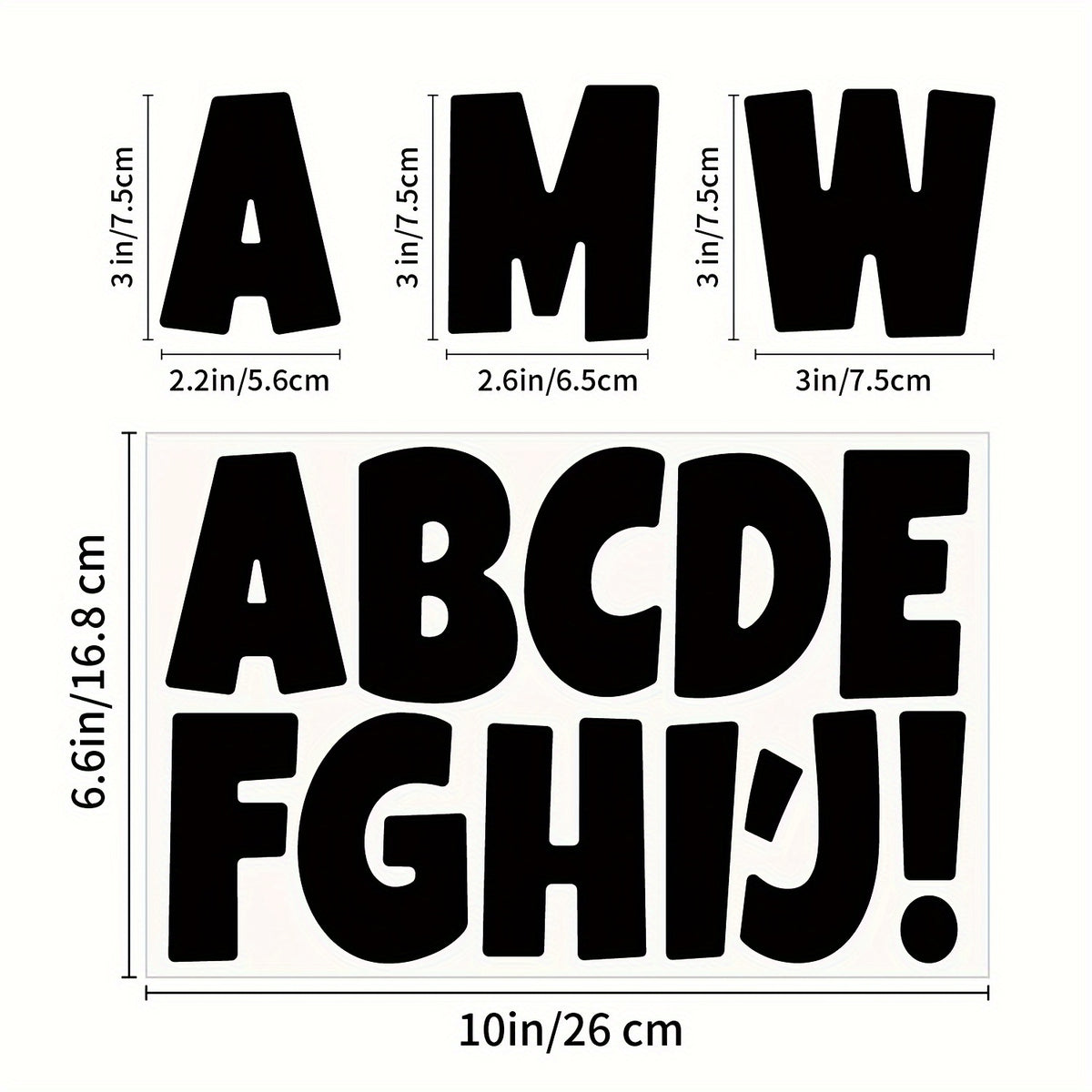 Vinyl Alphabet Stickers Set of 3 Sheets 3 Inch Chunky Font Reusable Decals