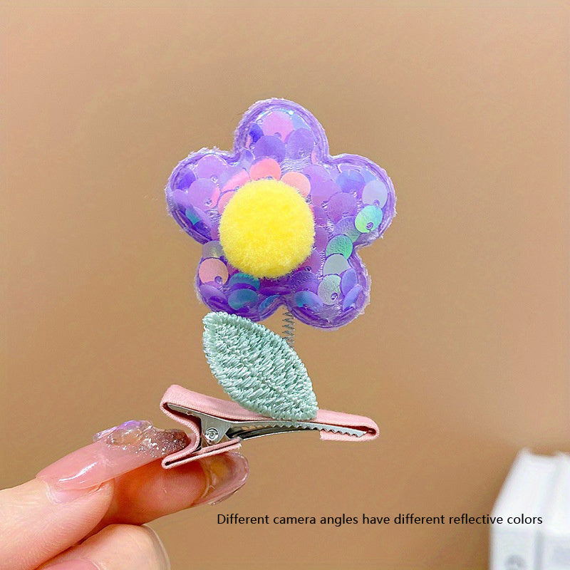 Sequin Flower Hair Clip Baby Girls Hair Clip With Coli Spring Duck Billed Clip