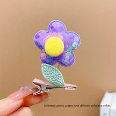 Sequin Flower Hair Clip Baby Girls Hair Clip With Coli Spring Duck Billed Clip