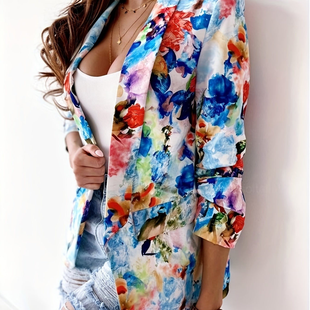  Tie Dye Long Sleeve Slim Fit Blazer With Pockets