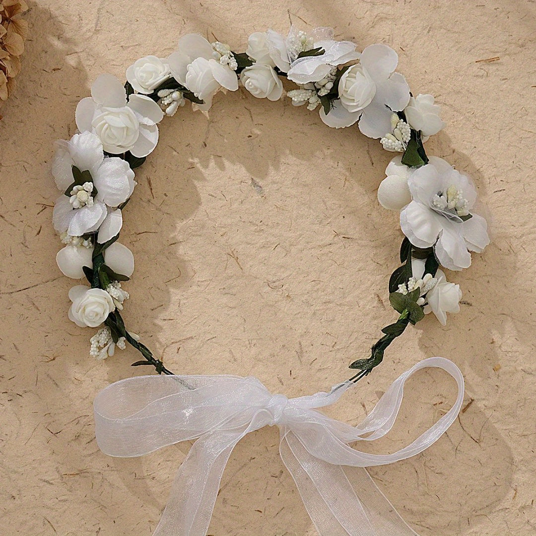 MIALLO Floral Headband Soft Fabric Flower Crown with Pink & Brown Blooms