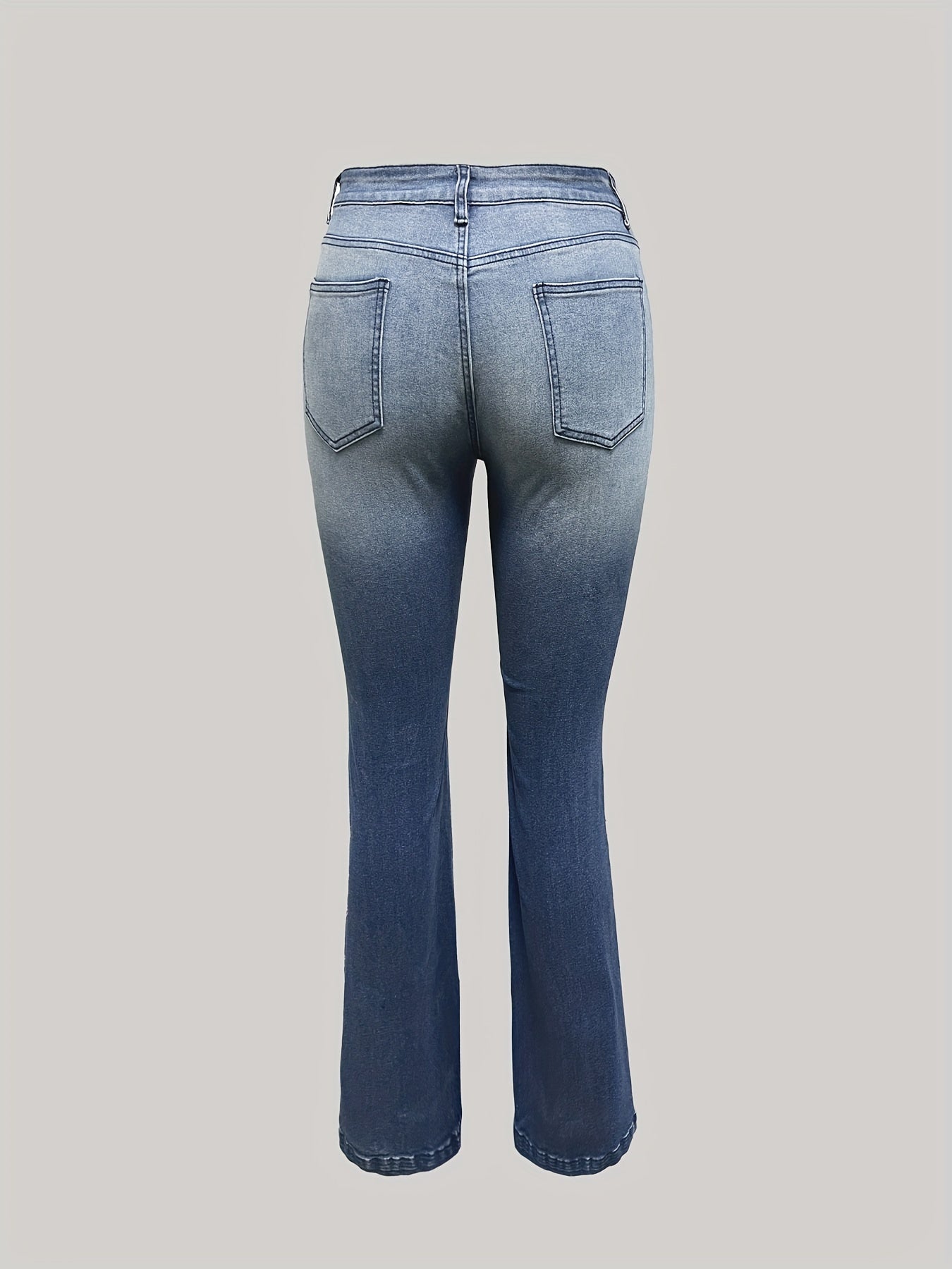  High Stretch Flare Leg Jeans Women's Button Fly Ripped Casual Denim
