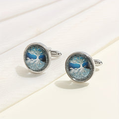 Tree Of Life Pattern Round Cufflinks Suit Decoration For Men