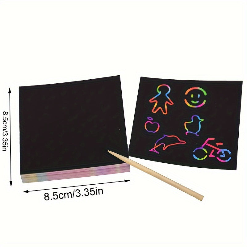 50pcs Rainbow Scratch Art Set for Kids - Magic Paper Craft Kit with Note Cards