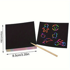 50pcs Rainbow Scratch Art Set for Kids - Magic Paper Craft Kit with Note Cards