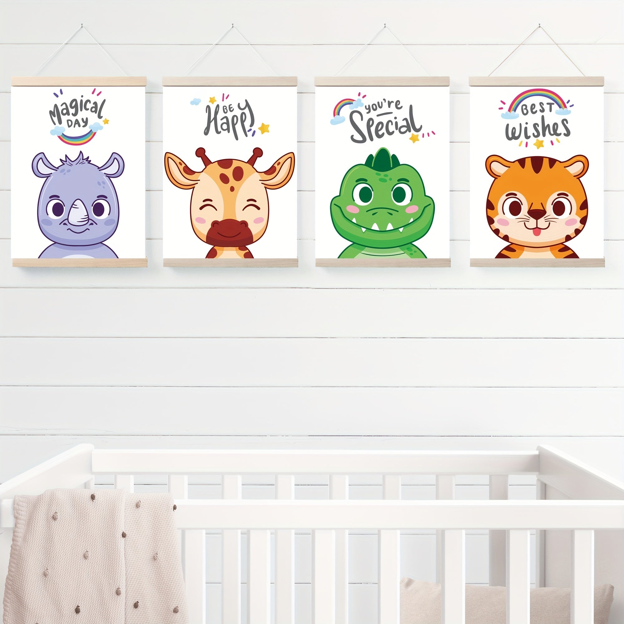 4pcs Animal-themed Nursery Wall Art Print - Cute Baby Room Decor