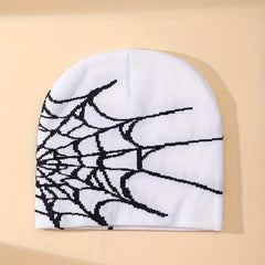 Gothic Spider Web Pattern Knitted Hat Halloween Windproof Beanie