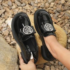Rhinestone Decor Chunky Heel Loafers Slip On Shoes British Style