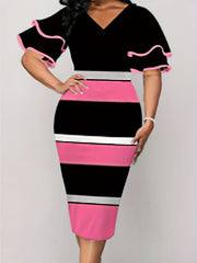  Casual Dress Women's Plus V Neck Slim Fit Dress