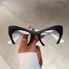 Clear Lens Cat Eye Glasses Men Women Semi Rimless Anti Light Stylish Eyewear