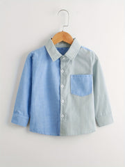 Boys Block Shirts Long Sleeve Button Down Tops Spring Fall Outwear Shirts
