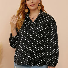  Polka Dot Print Lantern Sleeve Shirt