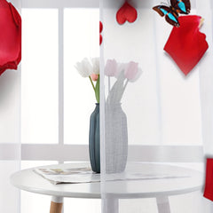 Red Roses Printed Semi Sheer Voile Curtain for Room Cafe Kitchen