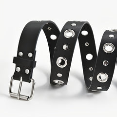 Women Double Grommet Leather Casual Jean Belt