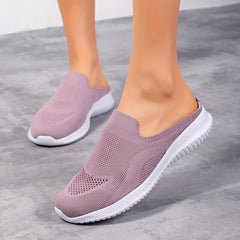 Women's Knit Mule Sneakers Slip On Comfortable Shoes Solid Color