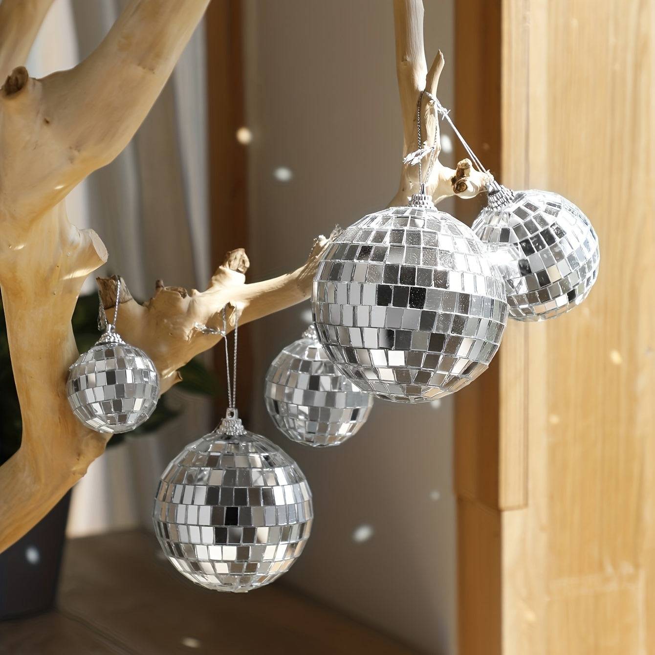 5pcs Retro Silvery Gray Mirror Disc Ball Christmas Decoration