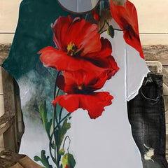  Floral Print Short Sleeve Round Neck T-shirt
