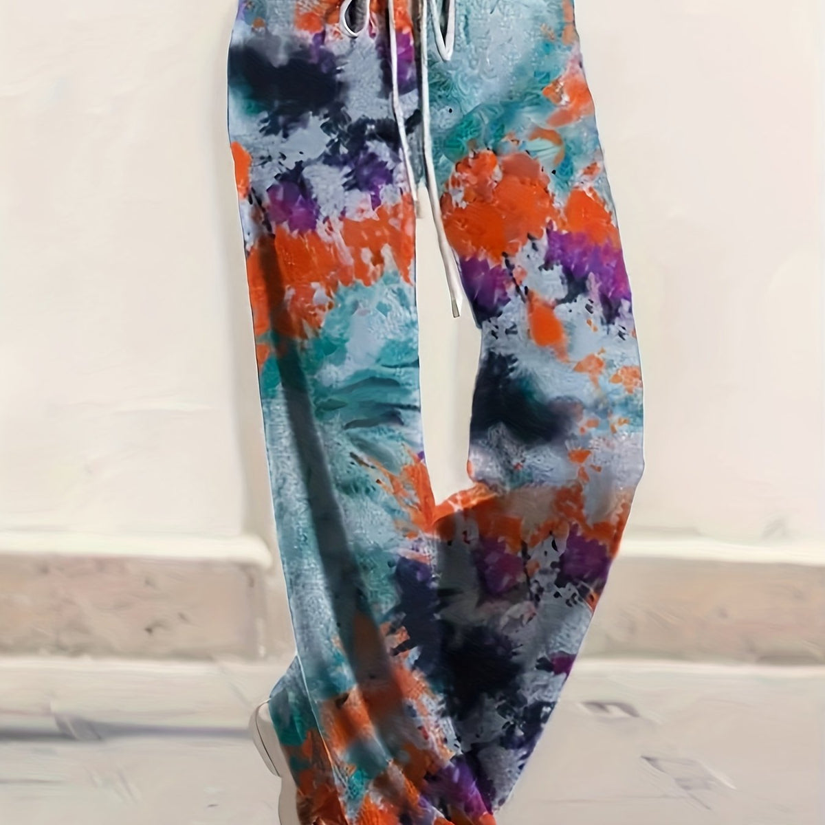  Tie Dye Drawstring High Rise Wide Leg Trousers