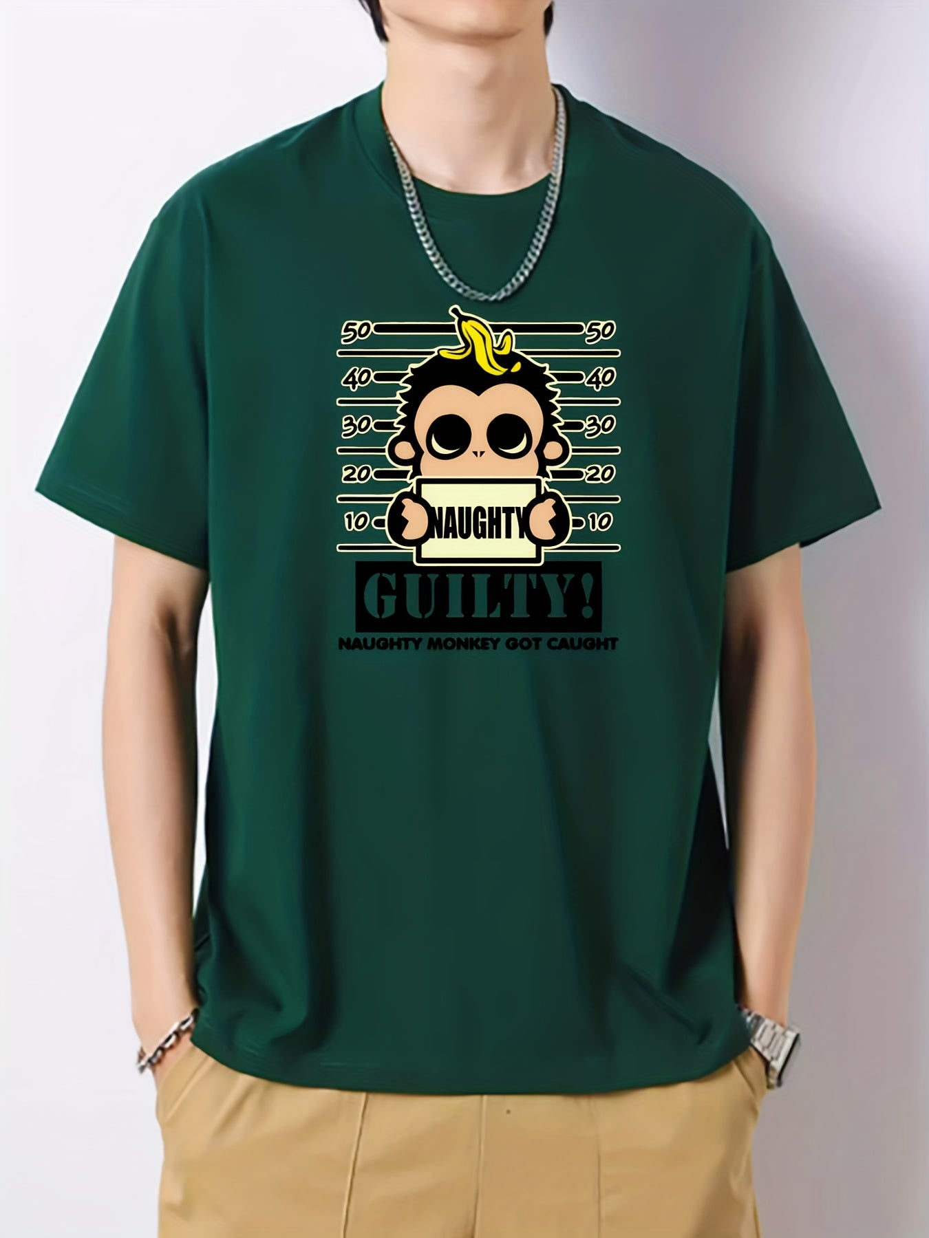 Naughty Monkey Print Men's Cotton Graphic Crew Neck T-shirt
