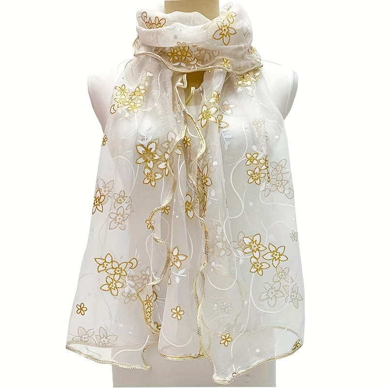 Ruffles Embroidery Scarf Solid Breathable Shawl Women Head Wrap