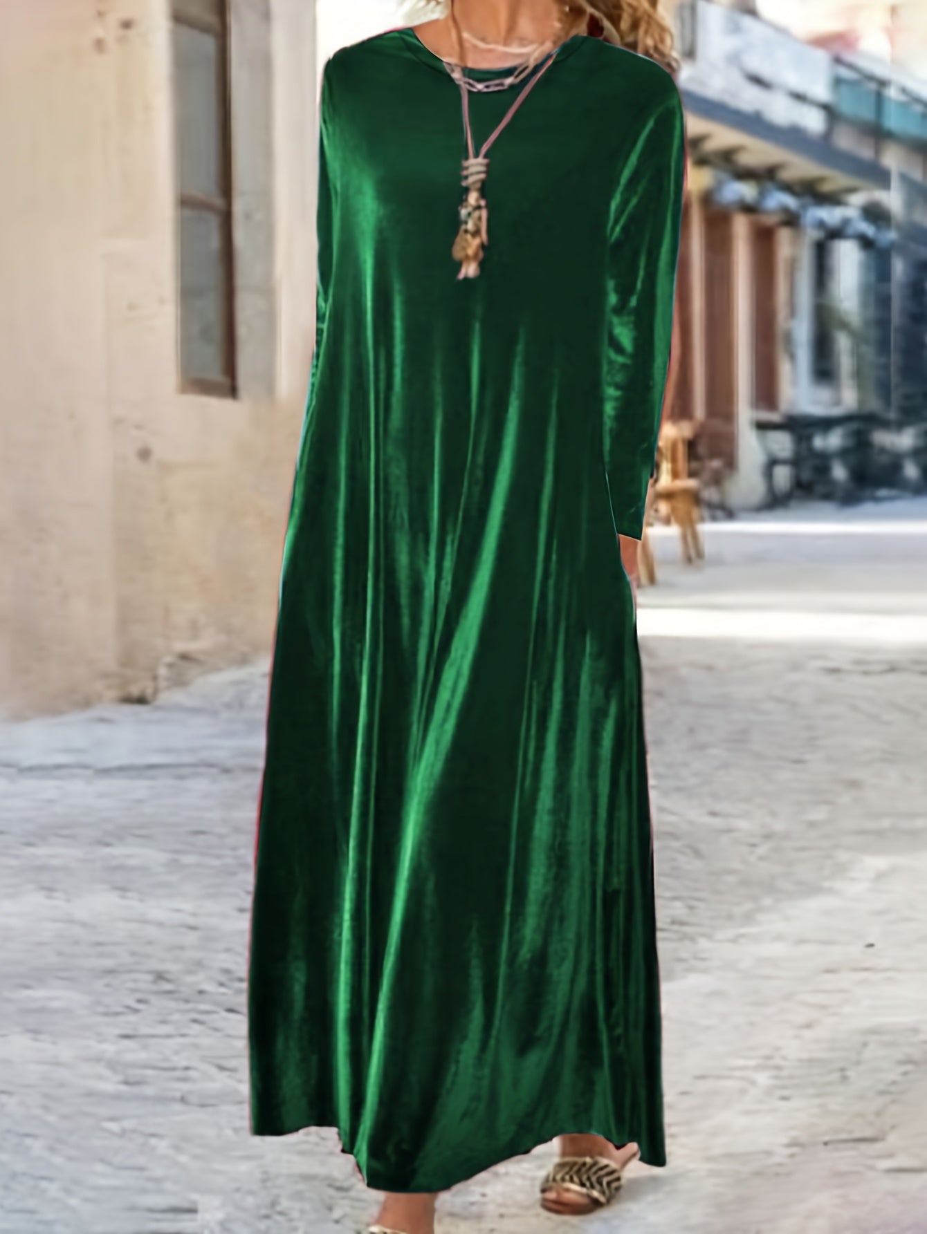  Velvet Long Sleeve Maxi Dress