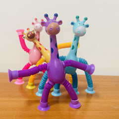 4pcs Giraffe Stretch Toy Suction Cup Various Shapes Stretch Pipe Novelty Toy