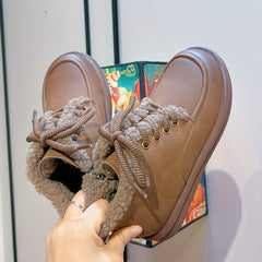 Women's Retro Warm Snow Boots Lace Up Casual Flat Boots