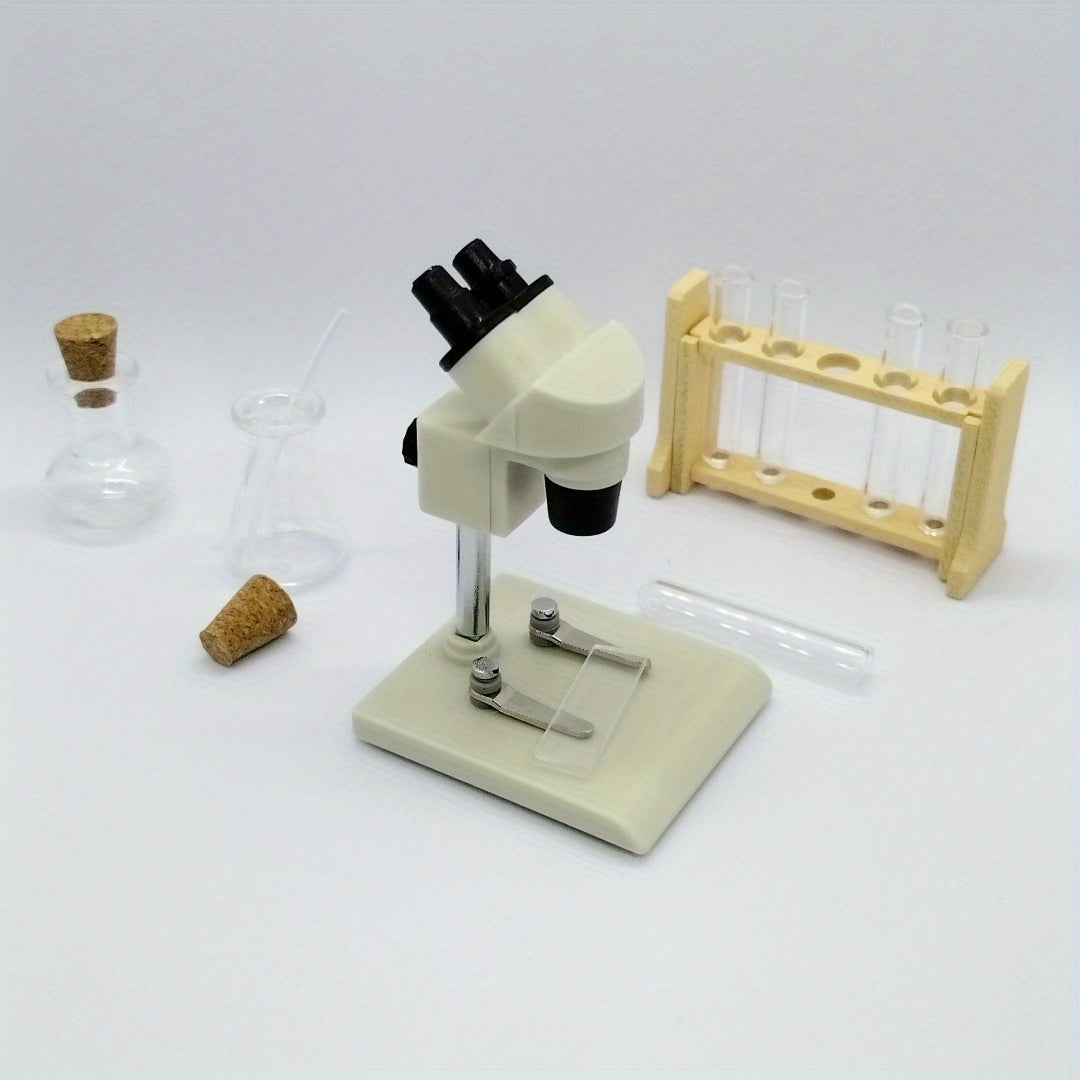 10pcs Mini Dollhouse Science Lab Set Microscope Test Tubes - Plastic Wood Glass