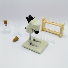 10pcs Mini Dollhouse Science Lab Set Microscope Test Tubes - Plastic Wood Glass