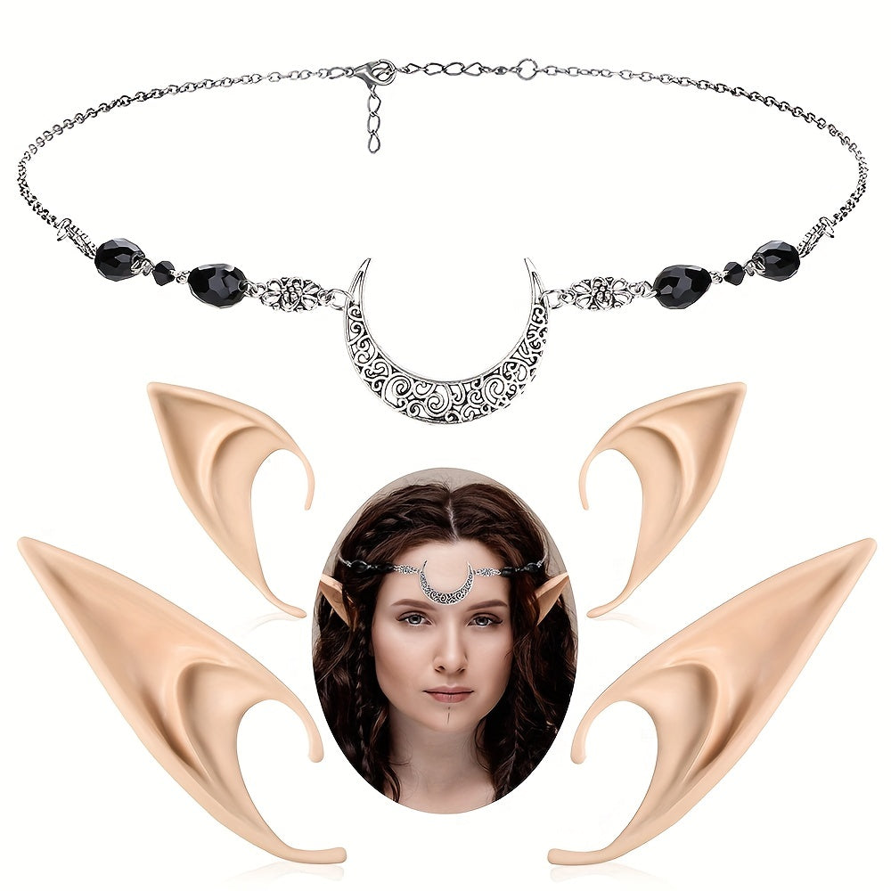 Elf Ears & Moon Head Chain Set for Cosplay Props