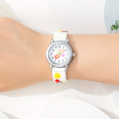 Girls Colorful Flowers Watch With Silicone Band
