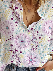  Casual Blouse Women's Plus Allover Floral Print Long Sleeve Button Up