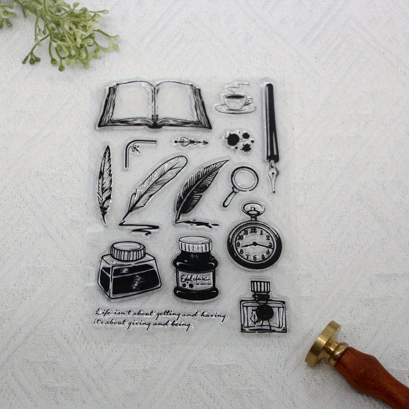 Feather Ink Pen Transparent Stamp DIY Silicone