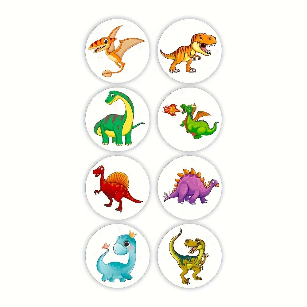 500pcs Colorful Dinosaur Sticker Roll Assorted Designs Self Adhesive Finish
