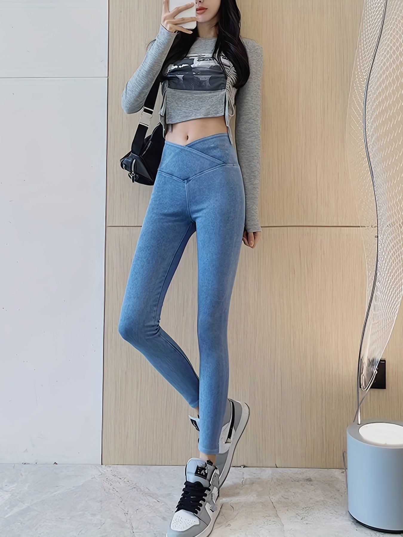 Solid High Waist Skinny Leggings Butt Lifting